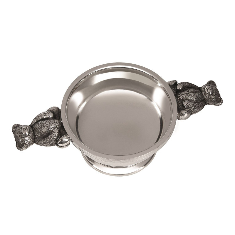 Teddy Bear Handle Pewter Quaich