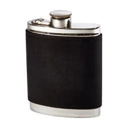 Black Raven Leather Hip Flask