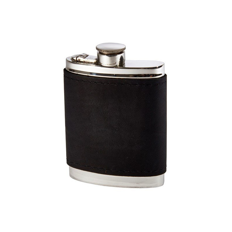 Black Raven Leather Hip Flask