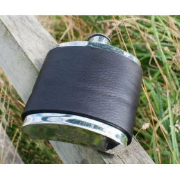 Black Raven Leather Hip Flask