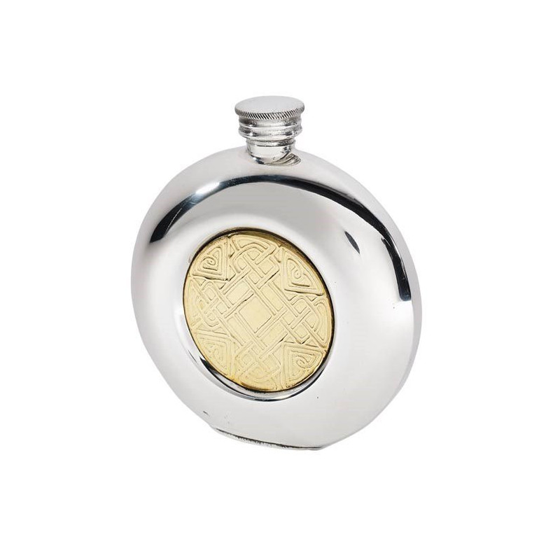 Celtic Gold Round Pewter Flask