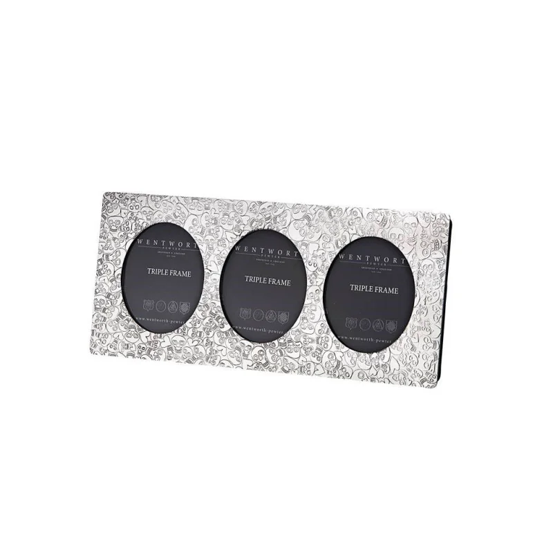 Love Skull Triple Pewter Picture Frame