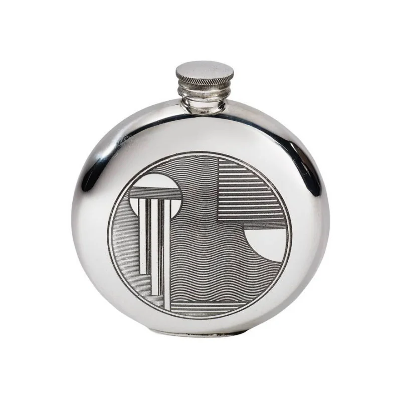 Art Deco Round Pewter Flask Art Deco Round Pewter Flask