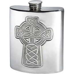 Celtic Cross Pewter Kidney Flask