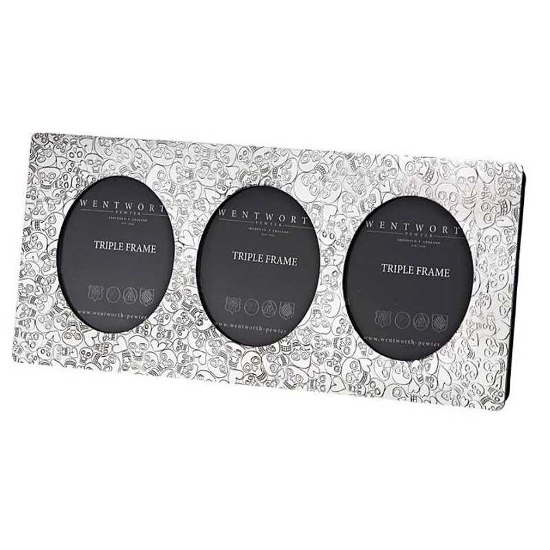 Love Skull Triple Pewter Picture Frame