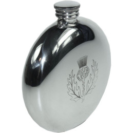 Round Pewter Thistle Flask