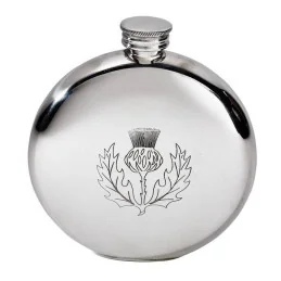 Round Pewter Thistle Flask