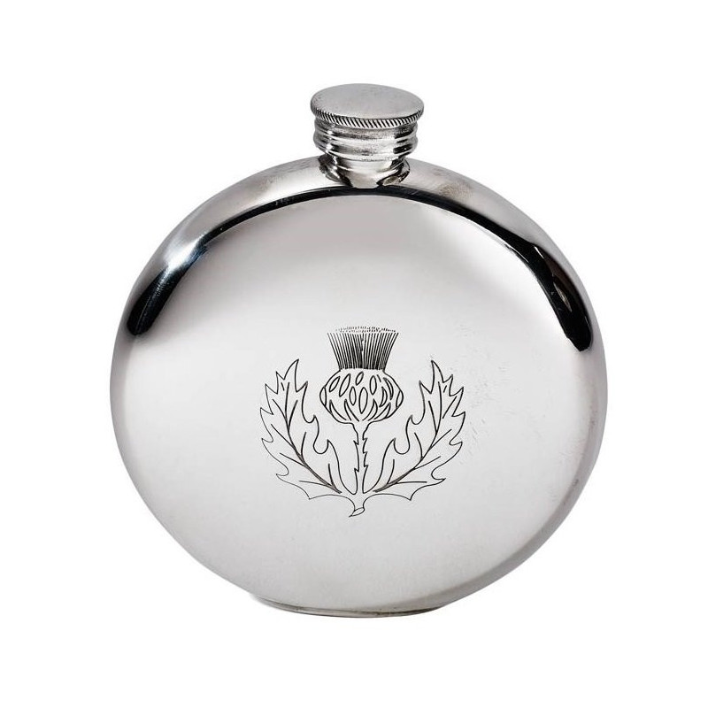 Round Pewter Thistle Flask