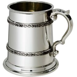 Half Pint Double Celtic Band Pewter Tankard
