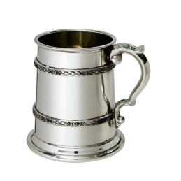 Half Pint Double Celtic Band Pewter Tankard