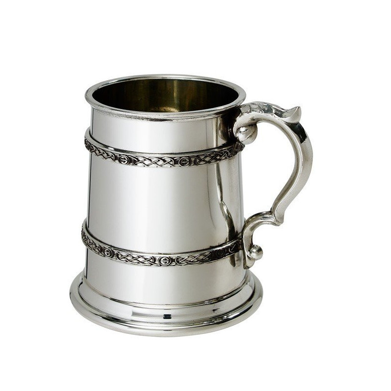 Half Pint Double Celtic Band Pewter Tankard