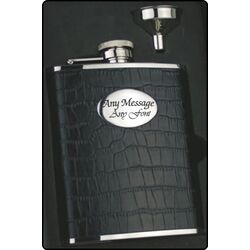 Black Faux Crocodile Hip Flask with Funnel