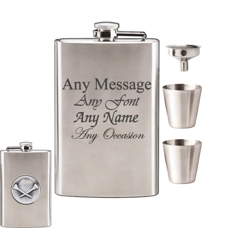 Golf Hip Flask with Funnel and Cups 8oz Golf Hip Flask with Funnel and Cups 8oz