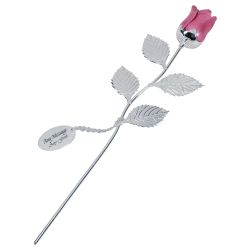 Silver Plated Pink Rose with Pendant