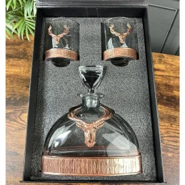 Majestic Copper Stag Crystal Decanter Gift Set with 2 Whisky Glasses - 1