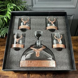 Majestic Copper Stag Crystal Decanter Gift Set with 4 Whisky Glasses