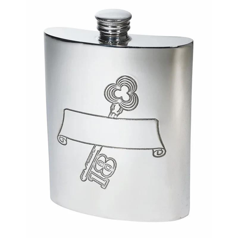 18 Key Stamp Pewter Kidney Hip Flask - 1