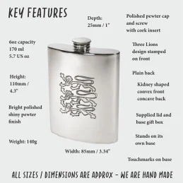3 Lions Kidney Hip Flask