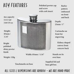 Barley Kidney Pewter Flask 4oz