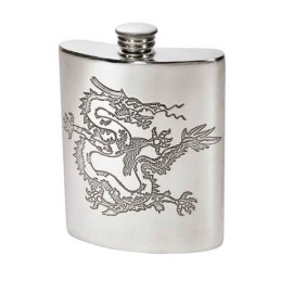 Chinese Dragon Pewter Kidney Hip Flask