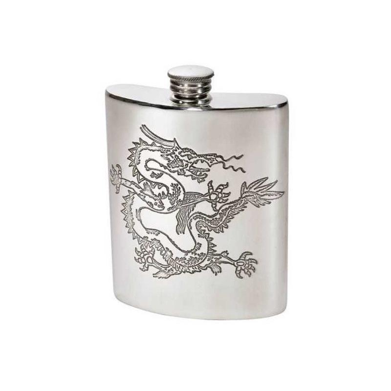 Chinese Dragon Pewter Kidney Hip Flask