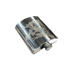 Chinese Dragon Pewter Kidney Hip Flask