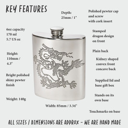 Chinese Dragon Pewter Kidney Hip Flask