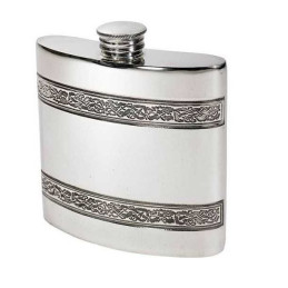 Horizontal Celtic Band Pewter Kidney Hip Flask 4oz