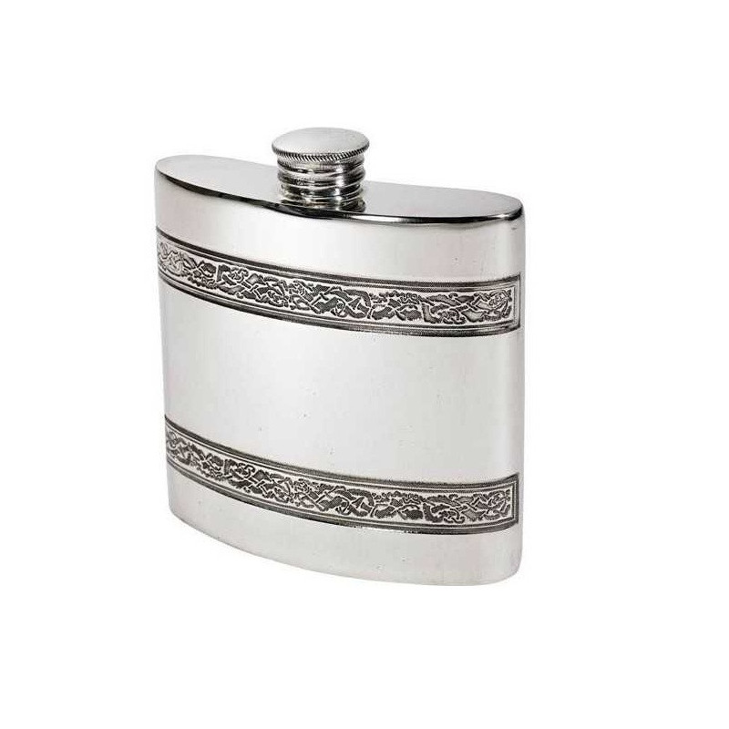 Horizontal Celtic Band Pewter Kidney Hip Flask 4oz