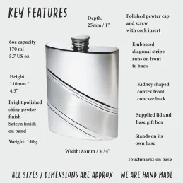 Diagonal Stripe Pewter Kidney Hip Flask