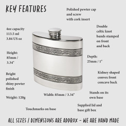 Horizontal Celtic Band Pewter Kidney Hip Flask 4oz