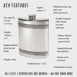 Horizontal Celtic Bands Kidney Hip Flask 6oz