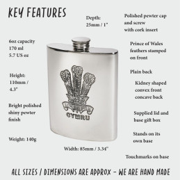 Prince of Wales Feathers Kidney Hip Flask