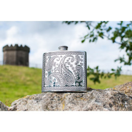 Paisley Style Pewter Kidney Hip Flask