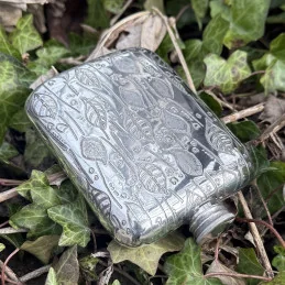  Leaf Pattern Pewter Pocket Flask