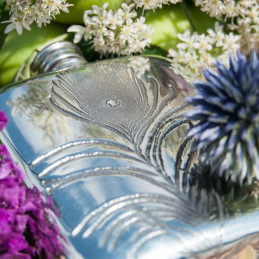 Peacock Feather Pewter Pocket Flask