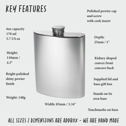 Plain Kidney Hip Flask 6oz