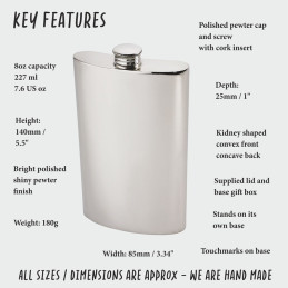 Plain Kidney Hip Flask 8oz