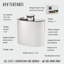 Plain Kidney Hip Flask With Captive Top 4oz