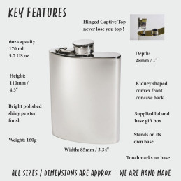 Plain Kidney Hip Flask With Captive Top 6oz