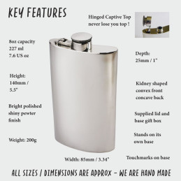 Plain Kidney Hip Flask With Captive Top 8oz