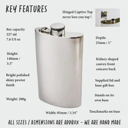 Plain Kidney Hip Flask With Captive Top 8oz