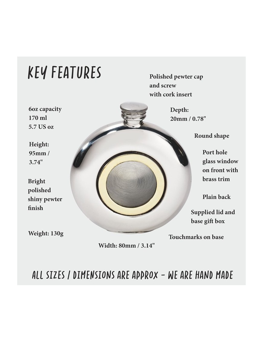 Round Porthole Pewter Flask