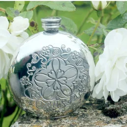 Round Yorkshire Rose Pewter Flask