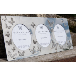 Butterfly Triple Pewter Photo Frame