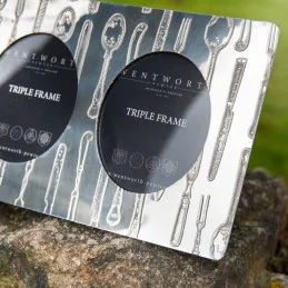 Knife Fork Spoon Triple Pewter Photo Frame