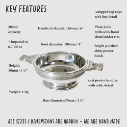 Medium Celtic Band Pewter Quaich