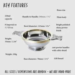 Pewter and Brass Rim Quaich Large
