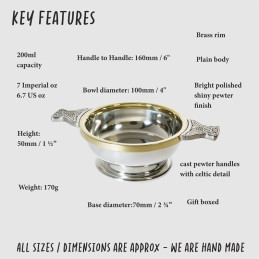 Pewter and Brass Rim Quaich Medium