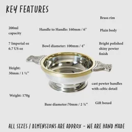 Pewter and Brass Rim Quaich Medium